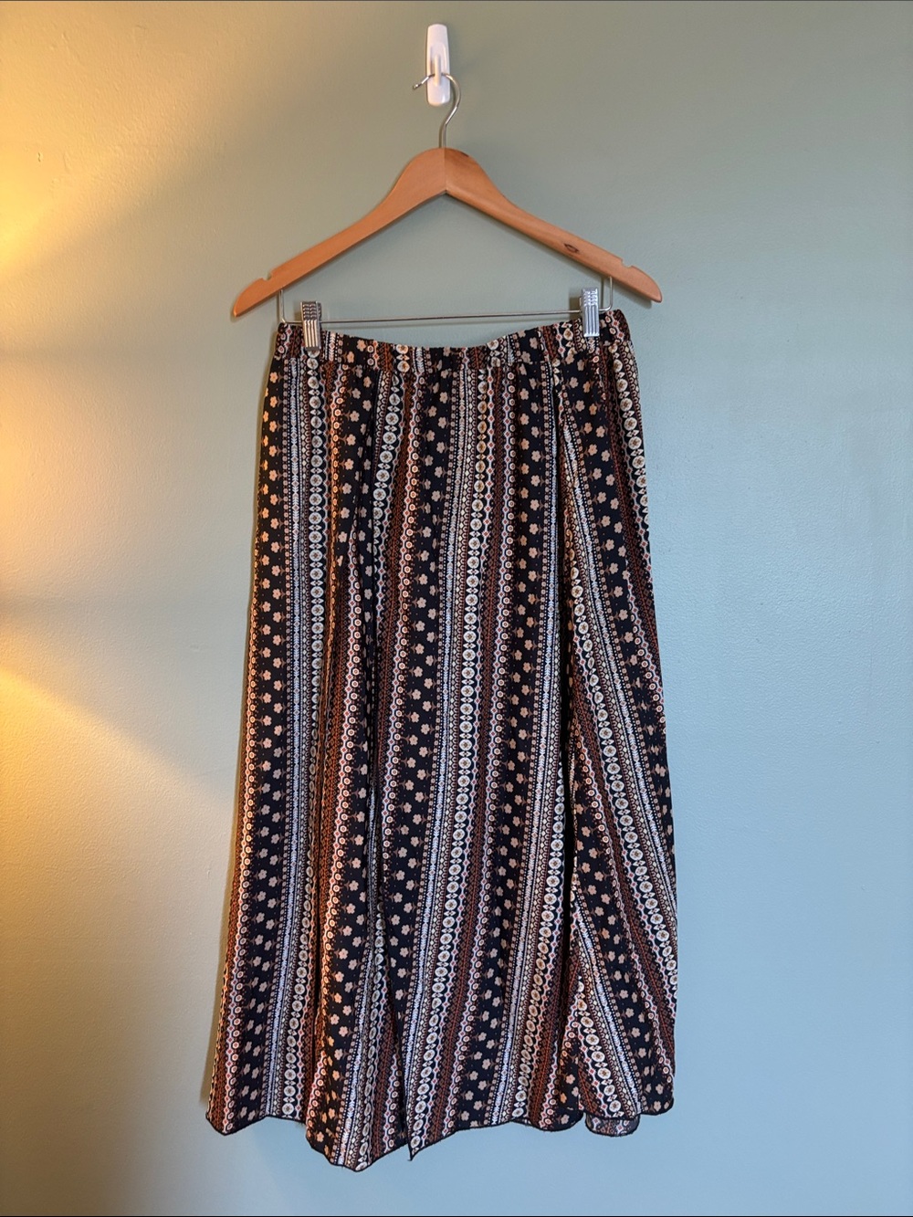 Women's Maxi Skirt - Black, Cream, Brown Pattern